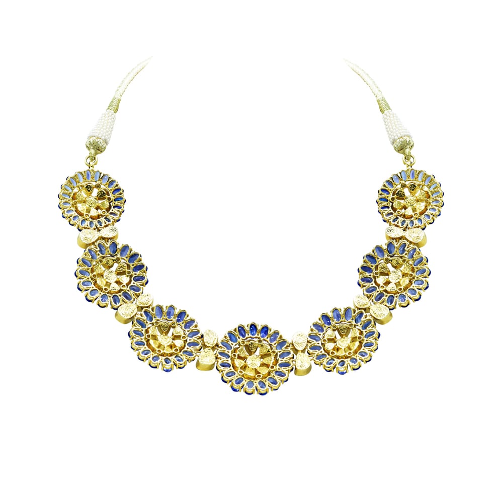 Polki Necklace with Tanzanite Clusters
